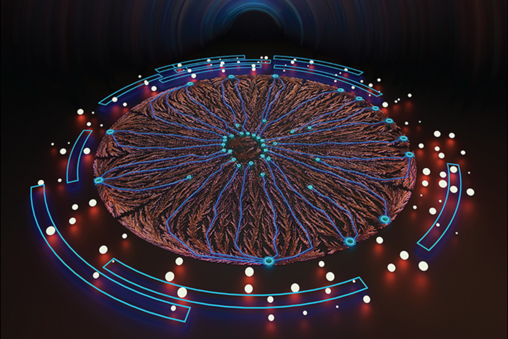 Various scientific images, including microscopy and a KIT M logo, showcasing nanostructures and fibers.